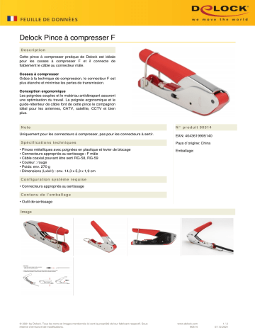 DeLOCK 90514 Crimping Tool for F-compression plugs Fiche technique | Fixfr