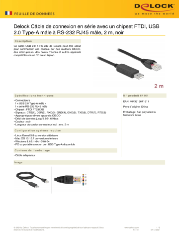 DeLOCK 64161 Serial Connection Cable Fiche technique | Fixfr