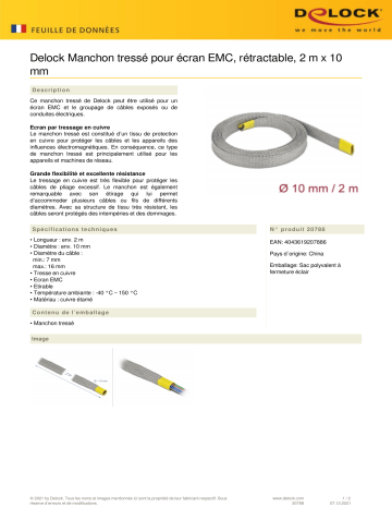 DeLOCK 20788 Braided sleeve for EMC shielding stretchable 2 m x 10 mm Fiche technique | Fixfr