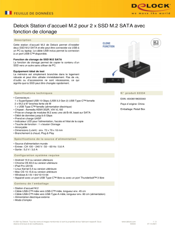 DeLOCK 63334 M.2 Docking Station for 2 x M.2 SATA SSD Fiche technique | Fixfr