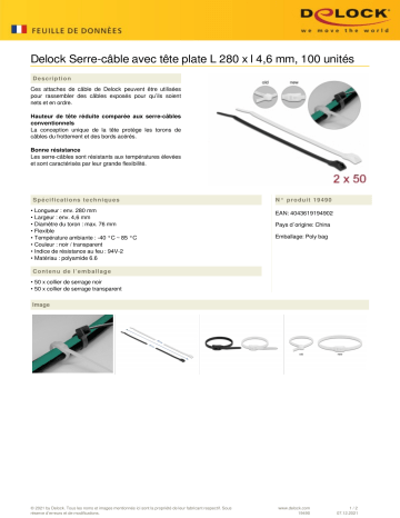 DeLOCK 19490 Cable tie Fiche technique | Fixfr