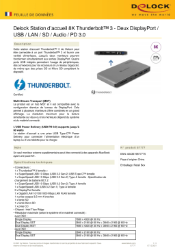 DeLOCK 87777 Thunderbolt™ 3 Docking Station 8K - Dual DisplayPort / USB / LAN / SD / Audio / PD 3.0 Fiche technique