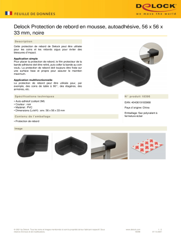 DeLOCK 18396 Foam Edge Protection self-adhesive 56 x 56 x 33 mm black Fiche technique | Fixfr