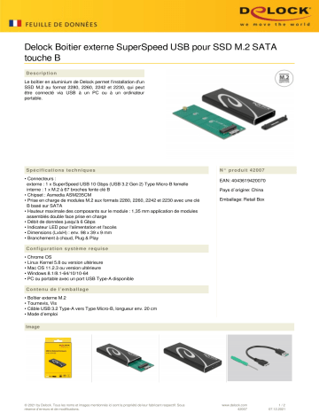 DeLOCK 42007 External Enclosure SuperSpeed USB for M.2 SATA SSD Key B Fiche technique | Fixfr