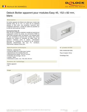 DeLOCK 81333 Surface-mounted Housing for Easy 45 Modules 152 x 82 mm, white Fiche technique | Fixfr