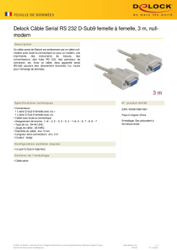 DeLOCK 84169 Serial Cable RS-232 D-Sub9 female to female 3 m null modem Fiche technique