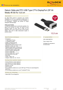 DeLOCK 86731 FPC Flat Ribbon Cable USB Type-C™ to DisplayPort (DP Alt Mode) 4K 60 Hz 13.5 cm Fiche technique