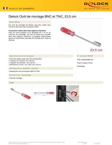 DeLOCK 90516 BNC and TNC Mounting Tool 23.5 cm Fiche technique | Fixfr