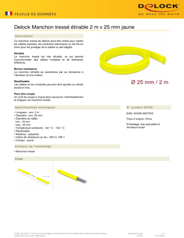 DeLOCK 20750 Braided Sleeve stretchable 2 m x 25 mm yellow Fiche technique | Fixfr