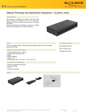 DeLOCK 43415 Keystone Patch Panel 12 Port black Fiche technique | Fixfr