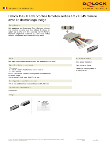 DeLOCK 66834 D-Sub 25 pin crimp female to 2 x RJ45 female Fiche technique | Fixfr