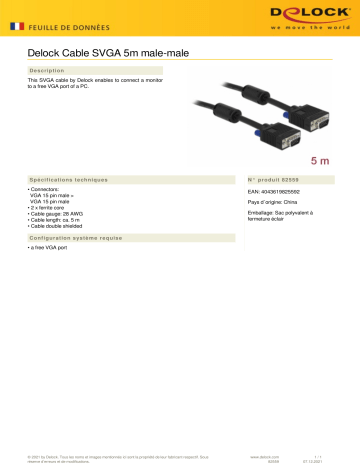 DeLOCK 82559 Cable SVGA 5m male-male Fiche technique | Fixfr