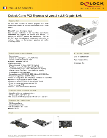 DeLOCK 89530 PCI Express x2 Card to 2 x RJ45 2.5 Gigabit LAN RTL8125 Fiche technique | Fixfr