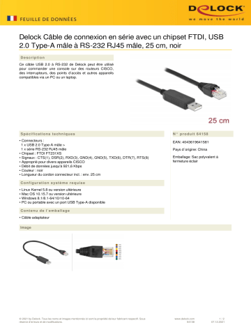 DeLOCK 64158 Serial Connection Cable Fiche technique | Fixfr