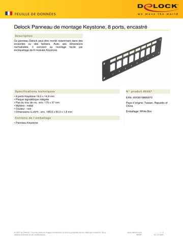 DeLOCK 86597 Keystone Mounting Panel 8 Port flush mount Fiche technique | Fixfr