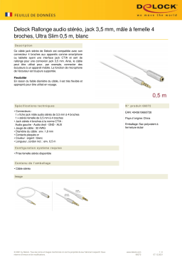 DeLOCK 66072 Audio Extension Cable Stereo Jack 3.5 mm 4 pin male to female Ultra Slim 0.5 m white  Fiche technique