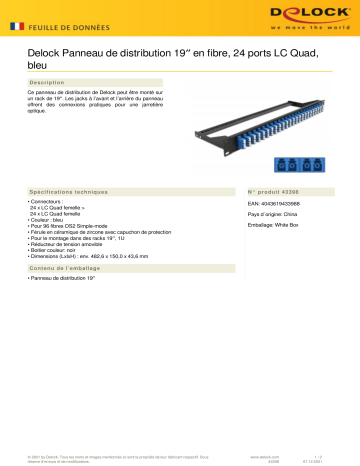 DeLOCK 43398 19″ Fibre Patch Panel 24 port LC Quad blue Fiche technique | Fixfr