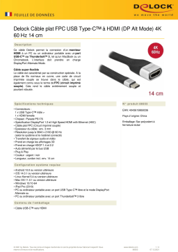 DeLOCK 86933 FPC Flat Ribbon Cable USB Type-C™ to HDMI (DP Alt Mode) 4K 60 Hz 14 cm Fiche technique