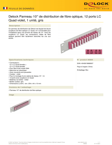 DeLOCK 66800 10″ Fiber Optic Patch Panel 12 Port LC Quad violet 1U grey Fiche technique | Fixfr