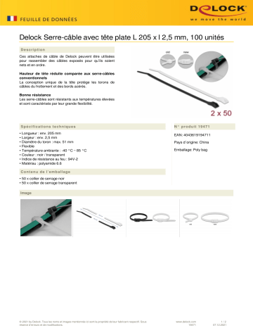 DeLOCK 19471 Cable tie Fiche technique | Fixfr