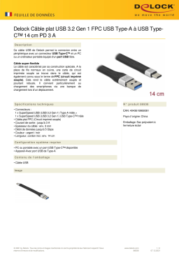 DeLOCK 86938 USB 3.2 Gen 1 FPC Flat Ribbon Cable USB Type-A to USB Type-C™ 14 cm PD 3 A Fiche technique