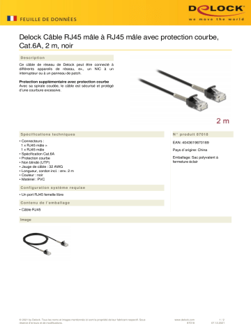DeLOCK 87018 Cable RJ45 plug to RJ45 plug Fiche technique | Fixfr