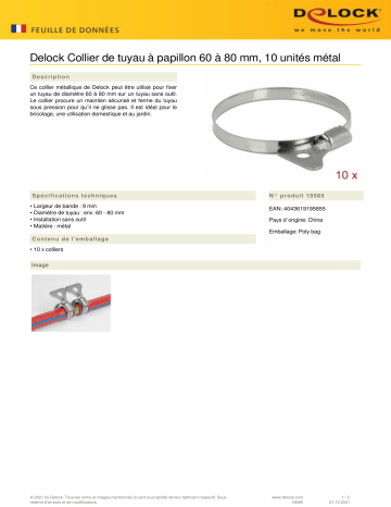 DeLOCK 19585 Butterfly Hose Clamp 60 - 80 mm 10 pieces metal Fiche technique | Fixfr