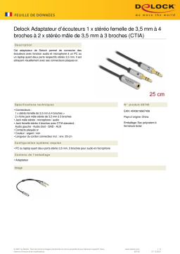 DeLOCK 66740 Headset Adapter 1 x 3.5 mm 4 pin Stereo jack female to 2 x 3.5 mm 3 pin Stereo jack male (CTIA) Fiche technique