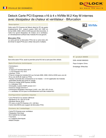 DeLOCK 90050 PCI Express x16 Card to 4 x internal NVMe M.2 Key M Fiche technique | Fixfr