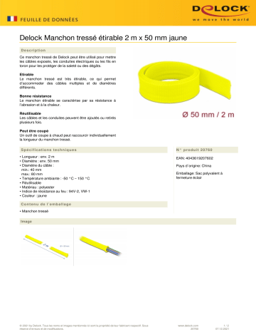 DeLOCK 20760 Braided Sleeve stretchable 2 m x 50 mm yellow Fiche technique | Fixfr