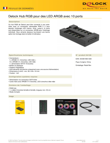 DeLOCK 64128 RGB Hub for ARGB LEDs Fiche technique | Fixfr