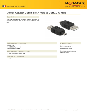 DeLOCK 65037 Adapter USB micro-A male to USB2.0 A-male Fiche technique | Fixfr