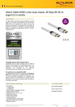 DeLOCK 85365 Ultra High Speed HDMI Cable 48 Gbps 8K 60 Hz silver 0.5 m certified Fiche technique