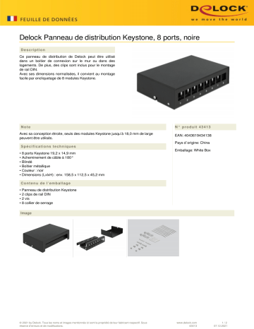 DeLOCK 43413 Keystone Patch Panel 8 Port black Fiche technique | Fixfr