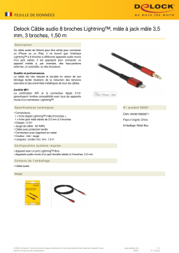 DeLOCK 86587 Audio Cable 8 pin Lightning™ male to Stereo jack male 3.5 mm 3 pin 1.5 m  Fiche technique