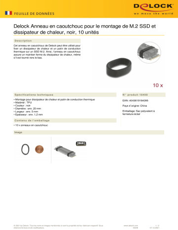 DeLOCK 18409 Rubber Ring for Mounting of M.2 SSD and Heat Sink black 10 pieces Fiche technique | Fixfr