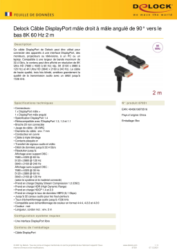 DeLOCK 87051 DisplayPort cable male straight to male 90° downwards angled 8K 60 Hz 2 m Fiche technique