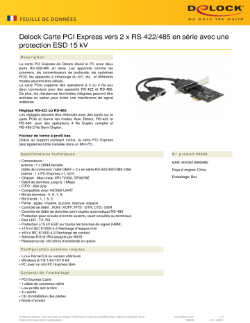 DeLOCK 90048 PCI Express Card to 2 x Serial RS-422/485 Fiche technique | Fixfr