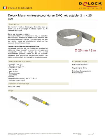 DeLOCK 20790 Braided sleeve for EMC shielding stretchable 2 m x 25 mm Fiche technique | Fixfr