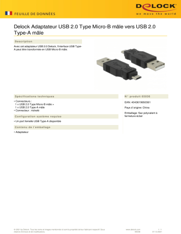 DeLOCK 65036 Adapter USB 2.0 Type Micro-B male to USB 2.0 Type-A male Fiche technique | Fixfr