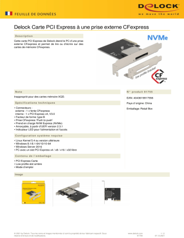 DeLOCK 91755 PCI Express Card to 1 x external CFexpress slot Fiche technique | Fixfr