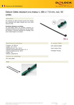 DeLOCK 19558 Cable tie heat resistant L 380 x W 7.6 mm black 50 pieces Fiche technique