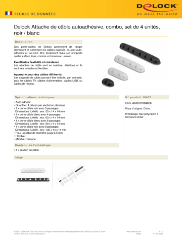 DeLOCK 18402 Cable holder self-adhesive combo set 4 pieces black / white  Fiche technique | Fixfr