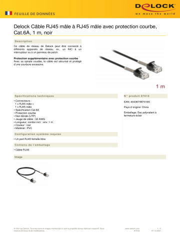 DeLOCK 87016 Cable RJ45 plug to RJ45 plug Fiche technique | Fixfr