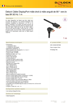 DeLOCK 87050 DisplayPort cable male straight to male 90° downwards angled 8K 60 Hz 1 m Fiche technique