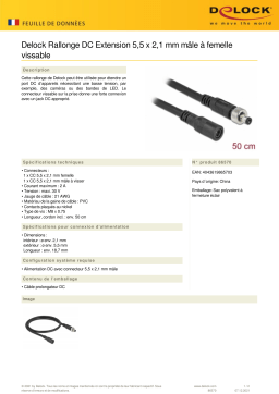 DeLOCK 86570 DC Extension Cable 5.5 x 2.1 mm male to female screwable Fiche technique