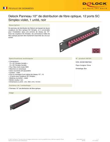 DeLOCK 66764 10″ Fiber Optic Patch Panel 12 Port SC Simplex violet 1U black Fiche technique | Fixfr