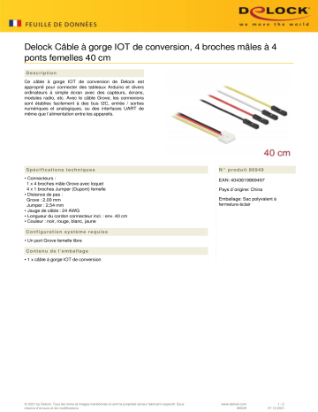 DeLOCK 86949 Conversion IOT Grove Cable 4 x pin male to 4 x Jumper female 40 cm Fiche technique | Fixfr