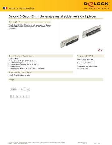 DeLOCK 66718 D-Sub HD 44 pin female metal solder version 2 pieces Fiche technique | Fixfr