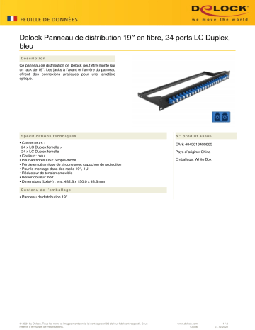 DeLOCK 43386 19″ Fibre Patch Panel 24 port LC Duplex blue Fiche technique | Fixfr